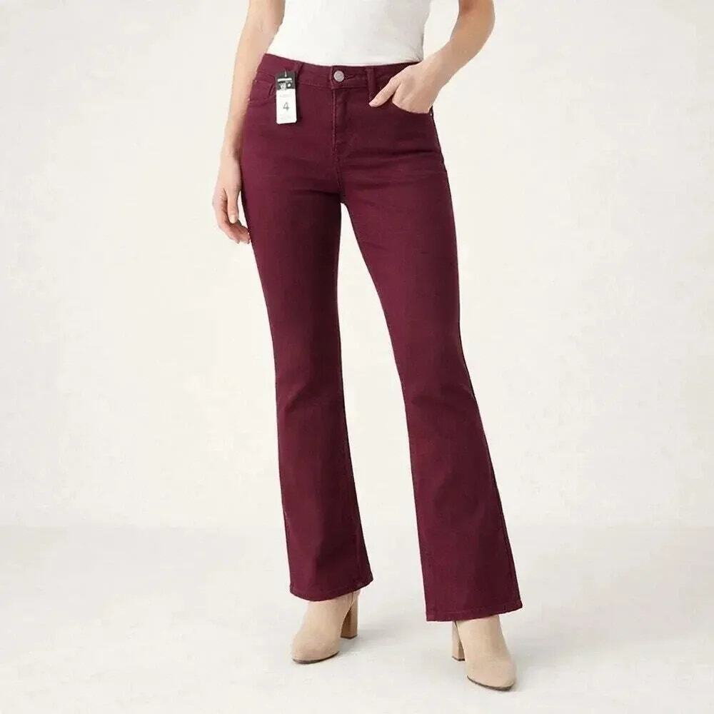 NWOT Express Wine Wash Burgundy Stretch Denim Bootcut Jeans Women's Size 6